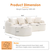 Boneless L-Shape Sectional Sofa with Curved Chaise,White Modular Chenille Compression Couch,30D High-Density Foam,Minimalist Modular Couches Sleeper for Living Room Bedroom Apartment Lounge.