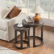 24 inch 2PCS Curved Traditional Round Circle Wooden Coffee Table Set,Mid Century Rustic Style Side Table,End Table for living Room,Office,Apartmen,Drak Brown