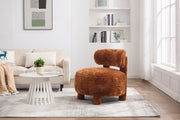 063-Fur Fabric armless accent chair with curved backrest and solid wooden legs upholstered chair slipper side chair for primary living space bedroom vanity room or reading room ,Khaki