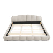 King Size Elegant Chenille Upholstered Platform Bed Frame, Thick Curved Headboard & Wrapped Footboard, Low Profile Floor Bed, No Box Spring Required, Easy Assembly, Beige