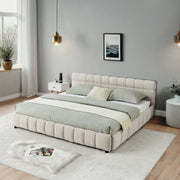 California King size Upholstered Bed ,comfortable upholstered bed frame, Chenille fabric, with headboard and solid bed frame. With drawer for storage.-Beige(90.5''*80.5''*31'')
