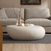 43.31''Fiberglass Elliptical Coffee Table for Living Room Vintage Table,Matte Rocks Table front of the Sofa, Irregular Center Table,No Need Assembly,Cream White