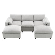 Modular Sectional With Storage Pockets, 5 Seat U Shaped Couch Set With Pillows, Free Combination Modern Cloud Sofa With 2 Movable Ottoman