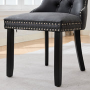 Dining Room Chairs Set of 2,Vintage Sheepskin Texture PU Leather,High Back with Button Tufted & Nailhead Trim,Wood Frame,S-Spring & Resilient Sponge Cushion,Ideal for Kitchen,Charcoal Black,SW1101BK