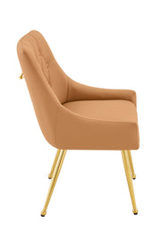 Leather Upholstered Modern Dining Chair with Diamond Tufted Button Back - Dining Room Negotiation Room Cafe Office Accent Chair (Light Brown, Set of 2)