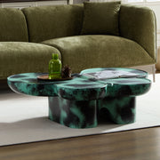 Modern Coffee Table Faux Travertine Textured for Livingroom/Office,Green + Black
