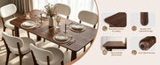 63' Solid Wood Dining Table Set with 6 Upholstered Chairs, Farmhouse Dinner Table Set of 7 Piece with Walnut Finish & Beige Chenille Seats, Heavy-Duty Support up to 1000 lbs, Easy Assembly