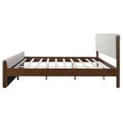 King Size Upholstered Bed Frame, Walnut Wood Trim with Grey Fabric, Pine Wood with MDF, 600 LBS Weight Capacity, Fits 8'-10' Mattress, No Box Spring Needed