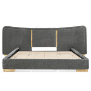 Queen Size Extra Large Platform Bed, Soft Chenille Fabric Frame, Curved Headboard, Reinforced Electroplated Metal Legs, Flexible DIY Side Space Design-Dark Gray
