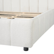 Queen Size Upholstered Bed Frame With Boucle Fabric And Thick Headboard, Off white