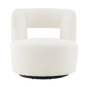 Swivel Barrel Chair with Soft Teddy Fabric, Comfy Round Accent Chair for Living Room, Cream, Plywood, 28.5 x 28 x 27.5 inches
