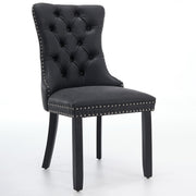 Dining Room Chairs Set of 2,Vintage Sheepskin Texture PU Leather,High Back with Button Tufted & Nailhead Trim,Wood Frame,S-Spring & Resilient Sponge Cushion,Ideal for Kitchen,Charcoal Black,SW1101BK