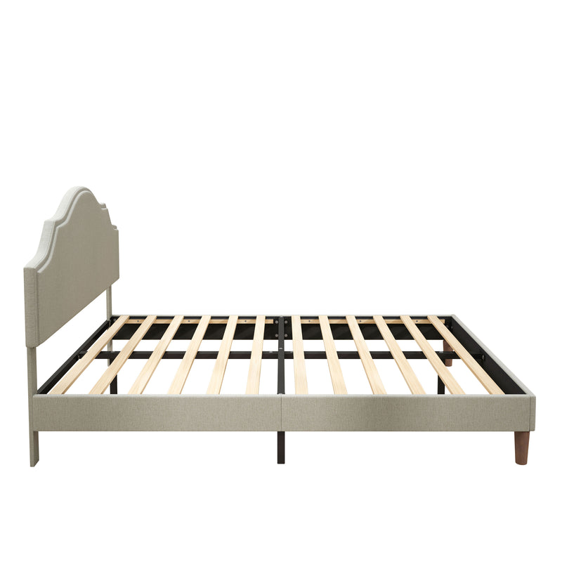 Queen Size Bed Frame Upholstered Platform Bed with Adjustable Headboard,Linen Fabric Padded,Modern Simple Style Platform Bed No Box Spring Needed, Easy Assembly, Beige