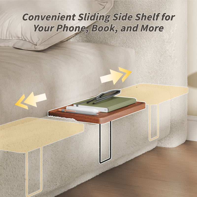 AirFrame King Bed Frame with Adjustable Sliding Side Table Visual Floating Effect, 8.7'' Cloud Upholstered Sponge Cushion, Easy Assembly (Off-White).