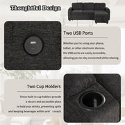 Convertible L Shaped Sofa Couch With Storage, Cup Holders, USB Ports