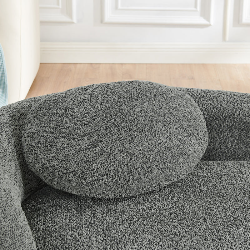 Modern Oval Single Lazy Sofa Chair with Integrated Backrest, Side Armrest and Pillow, Compact Space-Saving Lounge Chair for Living Room Bedroom-Dark Gray