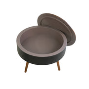31.5-inch round coffee table with storage function, featuring an engraved tabletop, is an ideal beverage table for small spaces, serving as a modern-style accent side table suitable for living rooms,