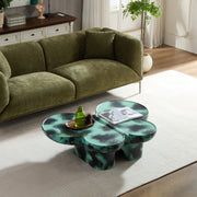 Modern Coffee Table Faux Travertine Textured for Livingroom/Office,Green + Black