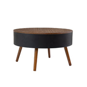 31.5-inch round coffee table with storage function, featuring an engraved tabletop, is an ideal beverage table for small spaces, serving as a modern-style accent side table suitable for living rooms,