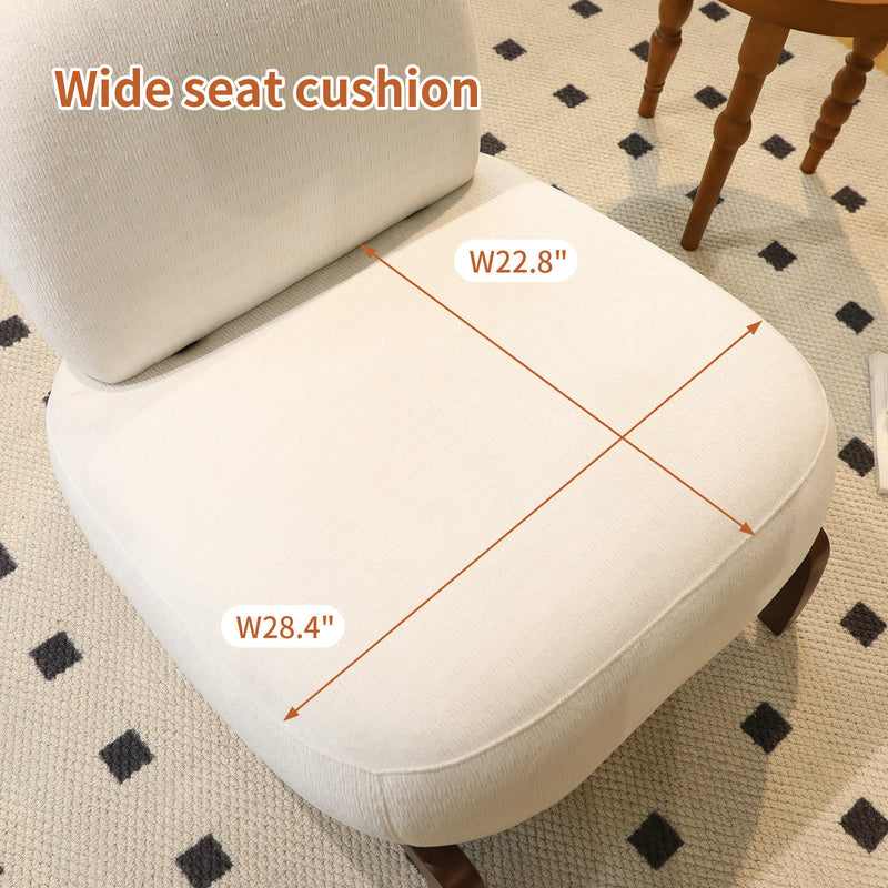 Cute Accent Chair with Solid Wood Legs, Living Room Chair with Soft Fabric Cushion, Cozy Bedroom Chair, Comfy Armless Reading Chair for Apartment, Waiting Room, Balcony,Set of 2 (White)