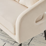 Modern Upholstered Velvet Open Back Loveseat Settee with 3 Pillows, Beige, Metal Legs, 53.7'