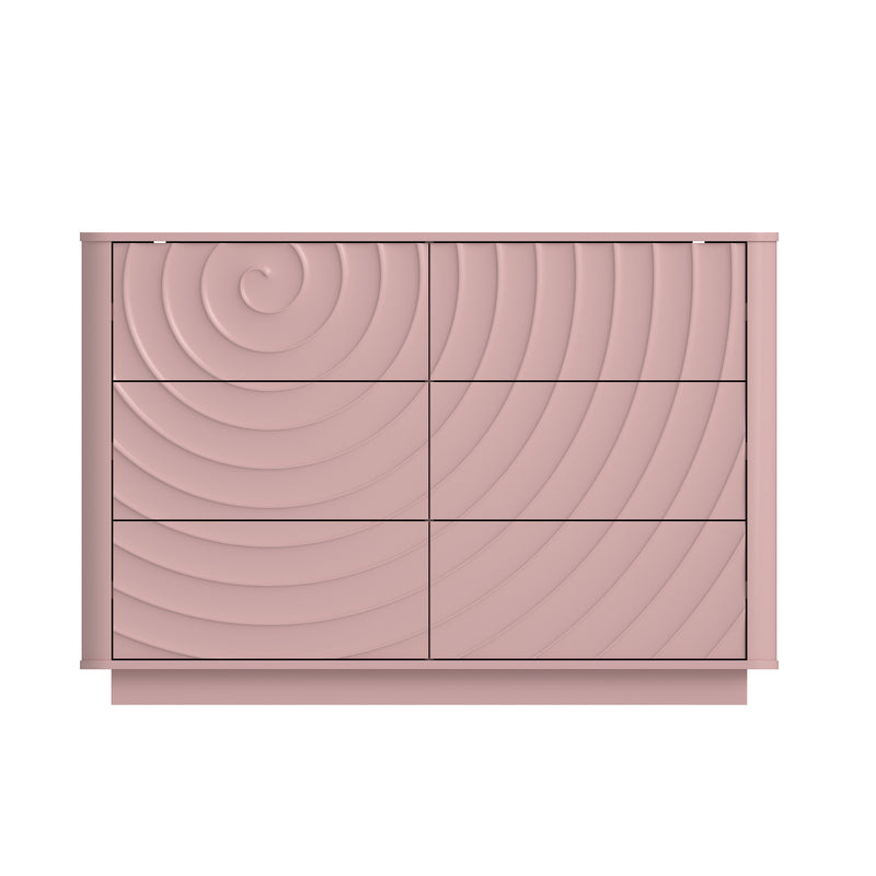 6 Drawer Dresser for Bedroom, 46.5' Wide Modern Large Chest of Drawers with Handle Free & Ripple Design,Wooden Clothes Storage Organizer for Closet, Nursery, Living Room, Apartment,Pink