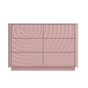 6 Drawer Dresser for Bedroom, 46.5' Wide Modern Large Chest of Drawers with Handle Free & Ripple Design,Wooden Clothes Storage Organizer for Closet, Nursery, Living Room, Apartment,Pink