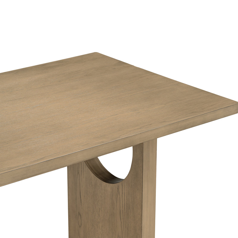 TREXM 7-Piece Retro Dining Table Set for 6, 60' Wood Dining Table Set for 6 with Upholstered Chairs and Designed Trestle Base for kitchen & Dining Room (Natural Wood Wash)