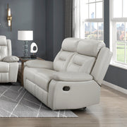 Silver Loveseat Reclining Motion Seats Leather Upholstery Solid Wood Living Room Furniture 1pc 2-Seater Theater Couch