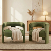 Accent Chair for Living Room, Velvet Comfy Single Sofa Chair Mid-Century Modern Armchair Wooden Legs for Bedroom Office Reading