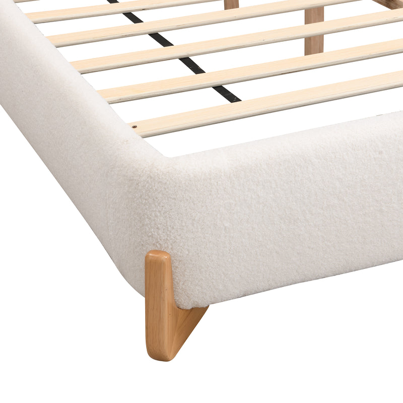 Elegant Boucle Upholstered Bed, A Luxurious and Comfortable Bedroom Centerpiece, Full Size, White