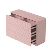 6 Drawer Dresser for Bedroom, 46.5' Wide Modern Large Chest of Drawers with Handle Free & Ripple Design,Wooden Clothes Storage Organizer for Closet, Nursery, Living Room, Apartment,Pink