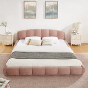 King Size Elegant Chenille Upholstered Platform Bed Frame, Thick Curved Headboard & Wrapped Footboard, Low Profile Floor Bed, No Box Spring Required, Easy Assembly, Pink