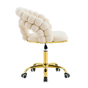 Modern Velvet Adjustable Swivel Desk Chair with Bubble Back, Upholstered Vanity Chair with Gold Metal Base, Rolling Office Chair for Home Office, Bedroom, Makeup Room, Beige (Set of 1)