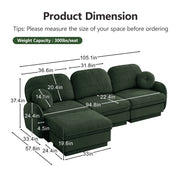 Oversize Chenille L-Shaped Sofa,Deep Seat Sofa Couch with Movable Ottoman,Exquisite round pillows and quilted back cushions,Recessed Base Frame Legs,Easy Assembly,Fits Living Room,Green