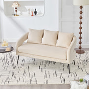 Modern Upholstered Velvet Open Back Loveseat Settee with 3 Pillows, Beige, Metal Legs, 53.7'
