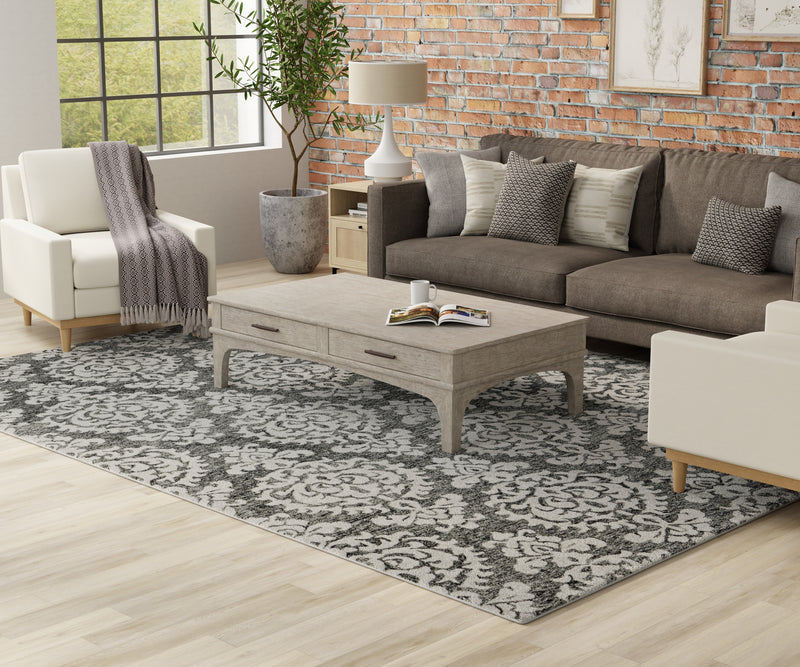 Belfort Traditional Floral & Botanical, Gray/Ivory/Black