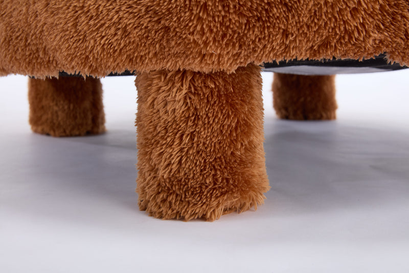 Fur Fabric armless accent chair with curved backrest and solid wooden legs upholstered chair slipper side chair for primary living space bedroom vanity room or reading room ,Khaki