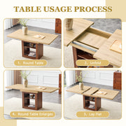 Scalable dining table and chair set, 59-71 inch pull-out table, 4-piece set of Comfortable Technology-Fabric Brown Chairs With Curved Widened Cushion Design.Suitable for dining rooms,office,etc.