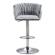 360 Degree Swivel Bar Stools Adjustable Counter Height Bar Chairs With Woven Back & Footrest, Silver Chromed Bar Stools For Kitchen Island (Set of 2) - Gray