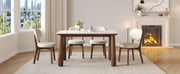 63' Sintered Stone Dining Table Set with 6 Upholstered Chairs, Farmhouse Dinner Table Set of 7 Piece with White Stone Top & Solid Wood Walnut Frame, Beige Chenille Seats, Heavy-Duty Support up to 1000