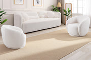 Modern Japandi White Boucle Sofa Set, 5-Piece Upholstered Cloud Couch Bundle, 3-Seater Sofa + 4 Pack 360° Swivel Barrel Accent Chairs for Living Room, Apartment, Home Office