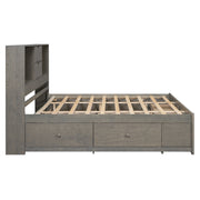 King Size Platform Bed with Storage Headboard and 8 Drawers, Gray