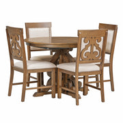 TREXM 5-Piece Retro Functional Dining Set, 1 Extendable Table with a 16-inch Leaf and 4 Upholstered Chairs for Dining Room and Kitchen (Walnut)