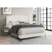 Boucle Fabric Upholstered Full Size Platform Bed Frame, Round Arc Wing Back Headboard, Beige