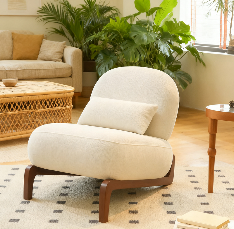 Cute Accent Chair with Solid Wood Legs, Living Room Chair with Soft Fabric Cushion, Cozy Bedroom Chair, Comfy Armless Reading Chair for Apartment, Waiting Room, Balcony,Set of 2 (White)