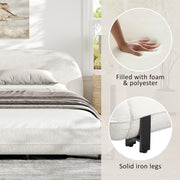 California King Size Bed Frame with Boucle Fabric, Upholstered Platform Bed with Curve-Shaped Design & Thick Headboard, White
