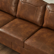 Classic Living Room Sofa Faux Leather Couch,Rolled Arm Sofa with Nails,Solid Wood Legs,Upholstered Breathable PU Leather Brown.