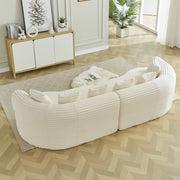 Modern Bone-Free Cloud Sectional Sofa, 111.5-Inch Oversized Four-Seater with Deep Seat Design in Beige Corduroy Fabric, 6 Pillows
