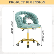 Modern Velvet Adjustable Swivel Desk Chair with Bubble Back, Upholstered Vanity Chair with Gold Metal Base, Rolling Office Chair for Home Office, Bedroom, Makeup Room, Blue (Set of 1)